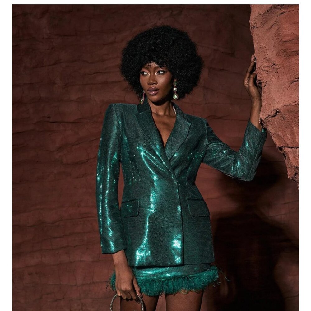 Mew mews Green Sequin Blazer and Skirt